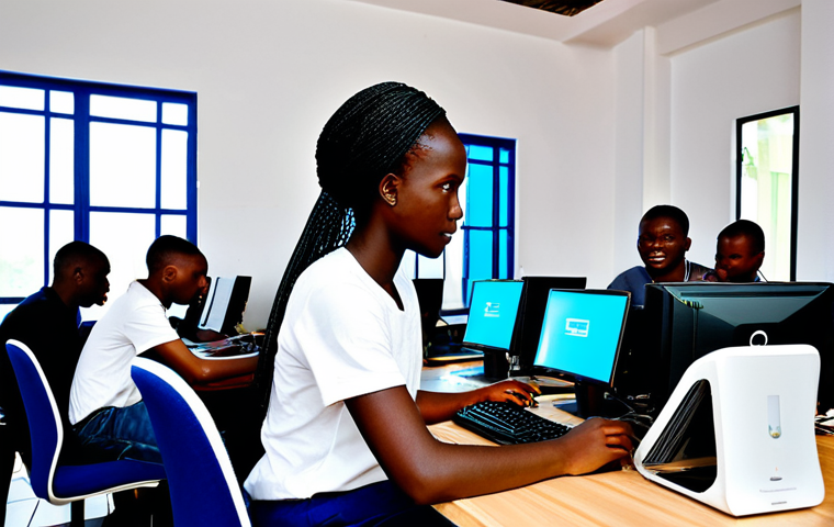 **

A bustling cybercaf&eacute; in Abidjan, C&ocirc;te d'Ivoire, fully clothed people are using computers, professional atmosphere, safe for work, appropriate content, showcasing a diverse group of individuals (students, entrepreneurs) accessing the internet. Modest clothing, natural lighting, perfect anatomy, correct proportions, family-friendly, high quality.

**