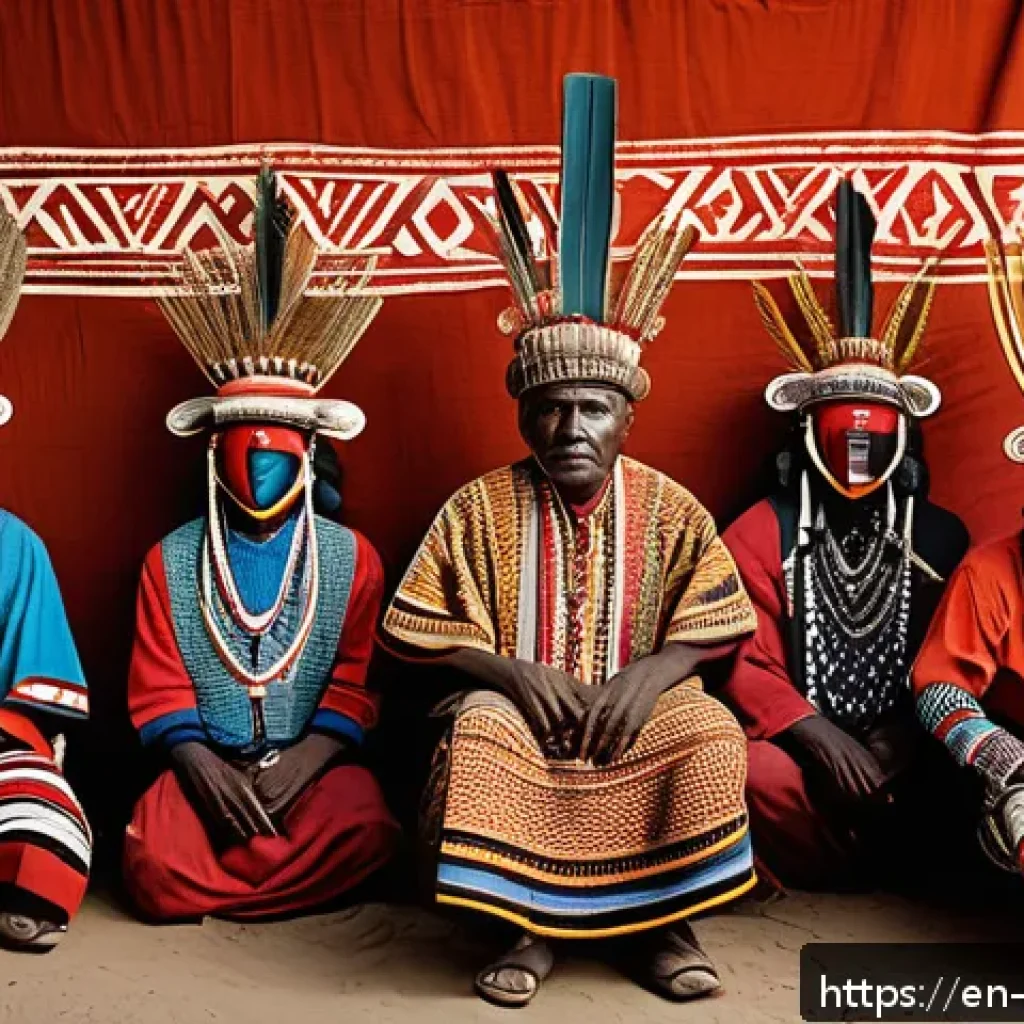 코트디부아르 세누포족 생활방식 - A detailed scene of a Senoufo initiation ceremony featuring male members of the Poro society wearing...