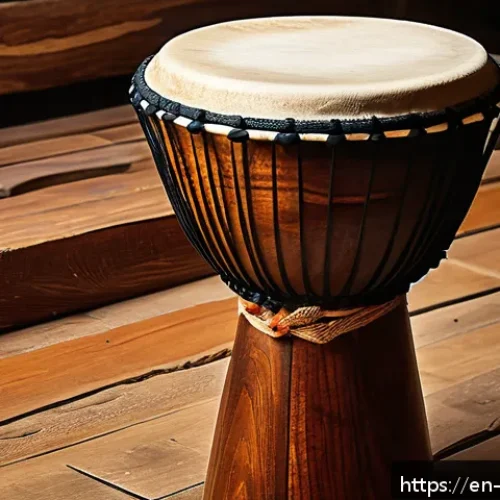 코트디부아르 젬베 드럼 문화 - A detailed close-up of a traditional West African djembe drum handcrafted from a single piece of den...